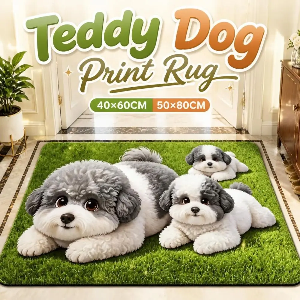 Cartoon Diatomite Teddy Dog Print Rug Pet Themed Absorbent Floor Mat 40×60CM 50×80CM Abrasion-resistant Entryway Rug Home Decor