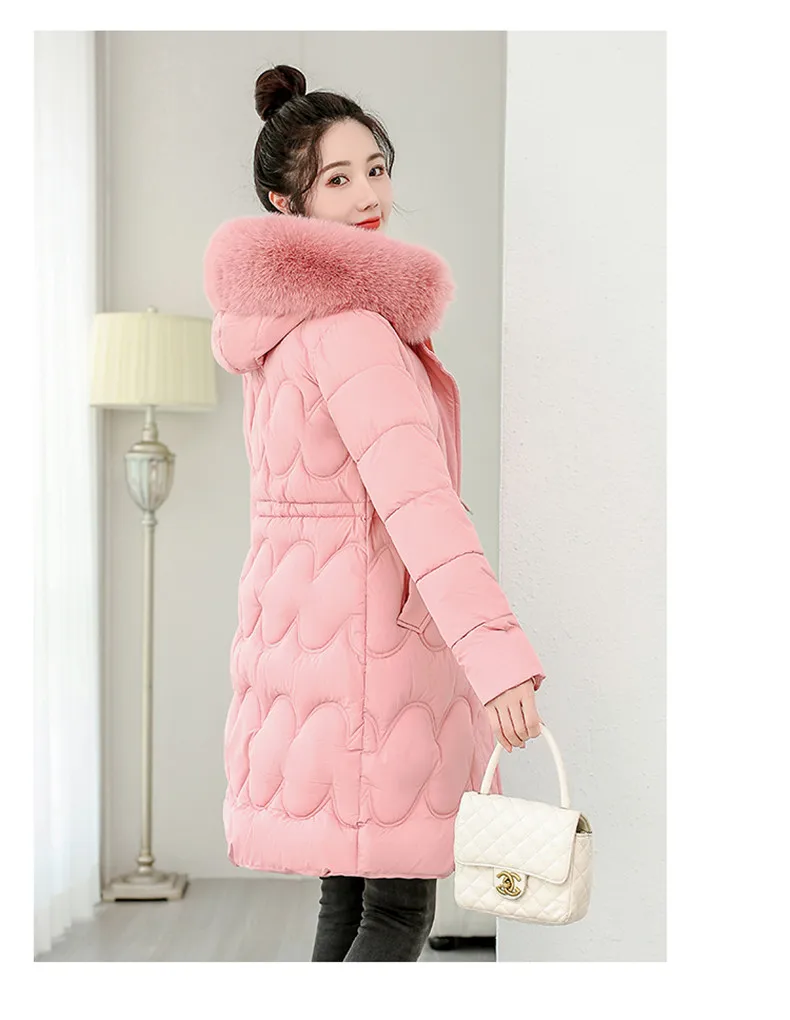 2026 Winter New Fur Collar Puffer Down Parka Loose Long Hooded Warmer Thicken Snow Jacket Pocket Zipper Outerwear Female