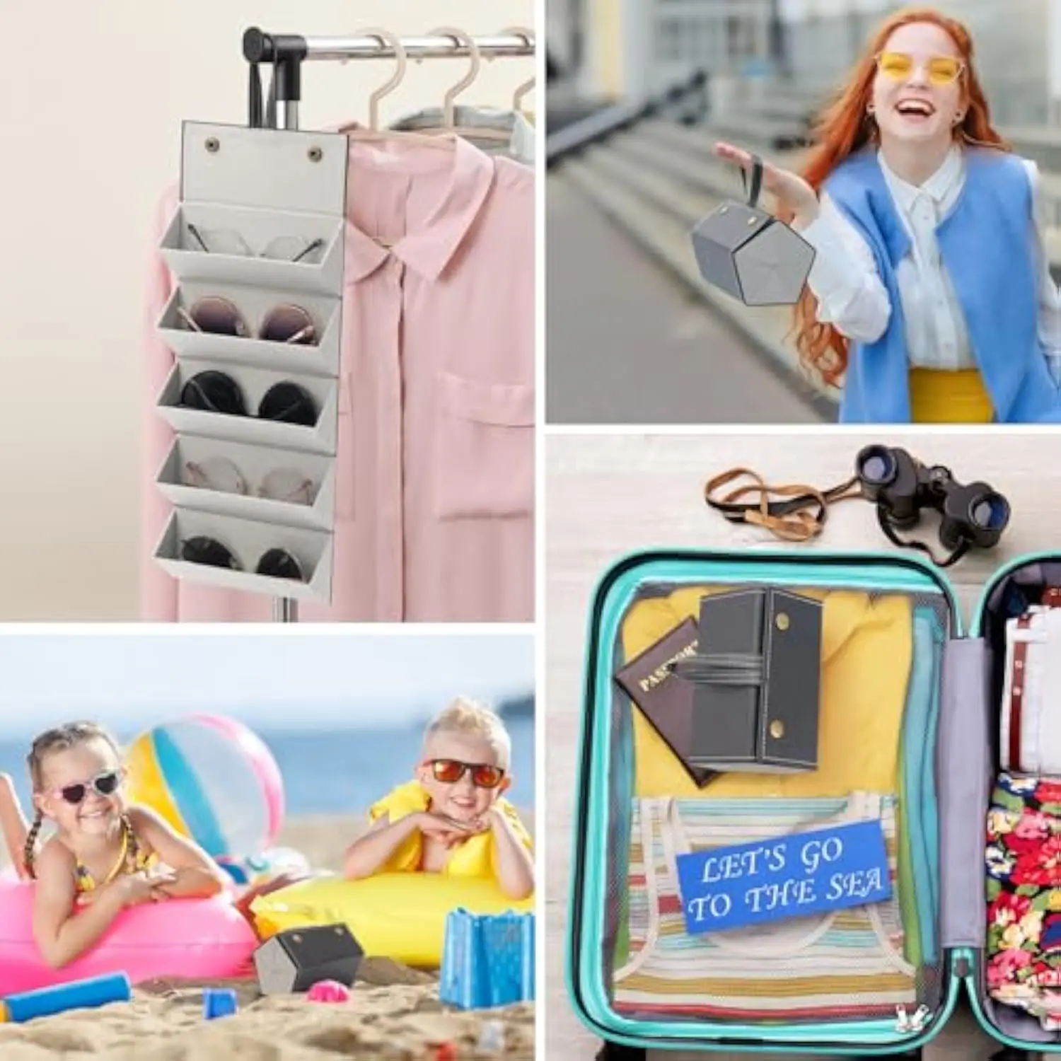 حقيبة سفر للنظارات الشمسية، منظم نظارات قابل للطي بـ 5 فتحات، صندوق تخزين معلق للنساء والرجال أسود أزرق أحمر رمادي كاكي #2