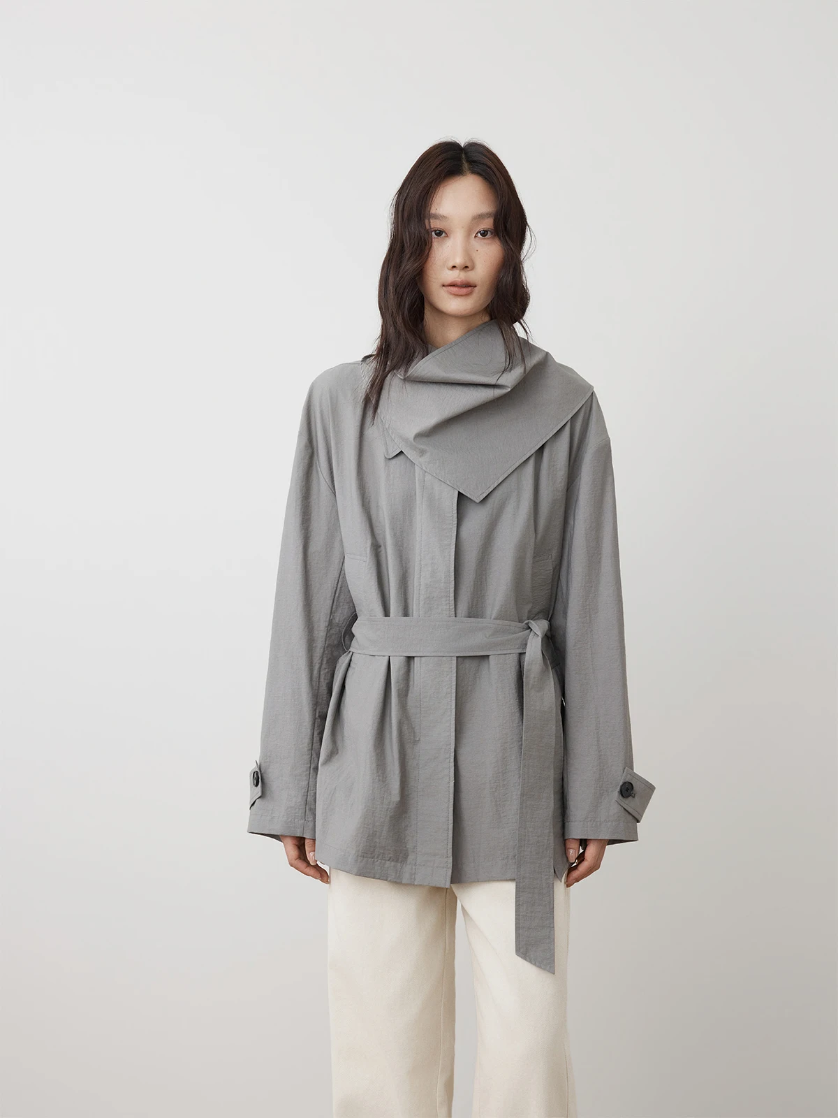 

Женская ветровка-пальто А-силуэта из хлопка с легкими складками, однотонная, с длинными рукавами, для повседневной носки