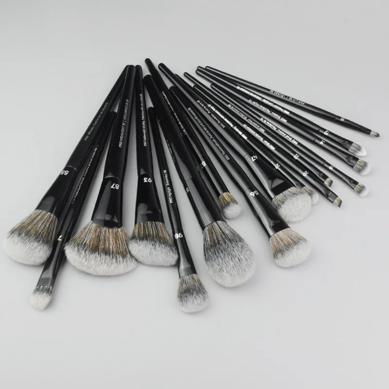 16 unids/set serie negra juego de brochas de maquillaje de fibra suave base para el cabello en polvo colorete pincel de alto brillo herramienta de maquillaje para mezclar sombra de ojos