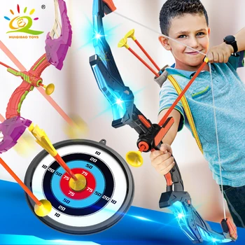 HUIQIBAO 활 화살 세트, LED 라이트 업 양궁 완구, 어린이 석션 컵 화살 타겟, 야외 스포츠 게임, 사냥 슈팅 장난감