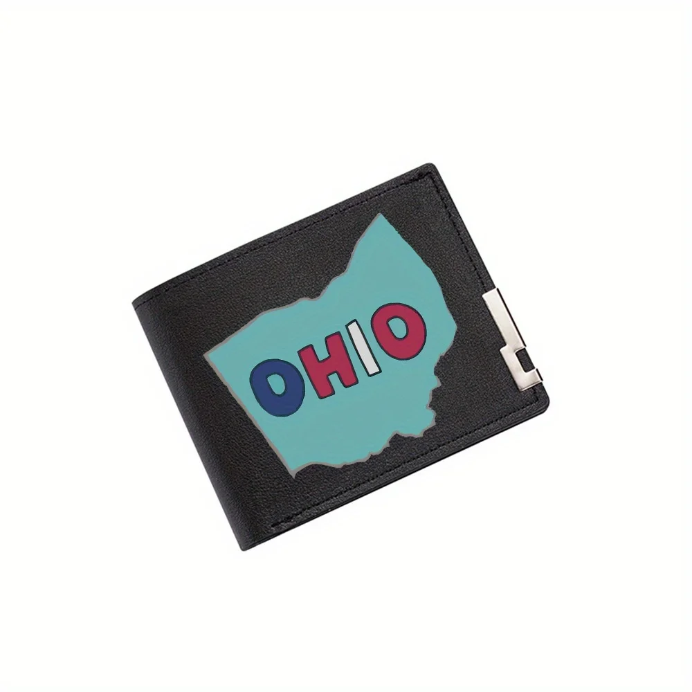 Ohio state map blue letters red Men's Wallet Printing Design Simple Modern Stylish Business Father's Boyfriend's Christmas Lover