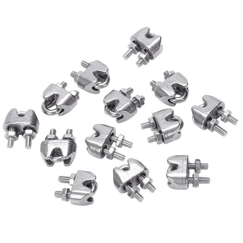 SS304 Wire Rope Clip  Mainly used in ships. 2mm 1/16 Inch Stainless Steel Wire Rope Cable Clamp Fastener 12pcs