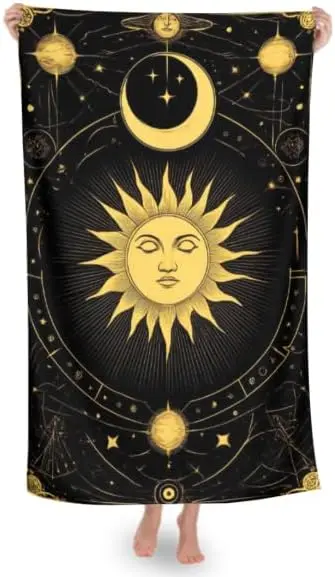 Sided Velvet Bath Towel, Beach Towel for Gym Travel Camp Pool Bath Towel Compatible with Tarot Card Magic Boho Vintage Sun Moon