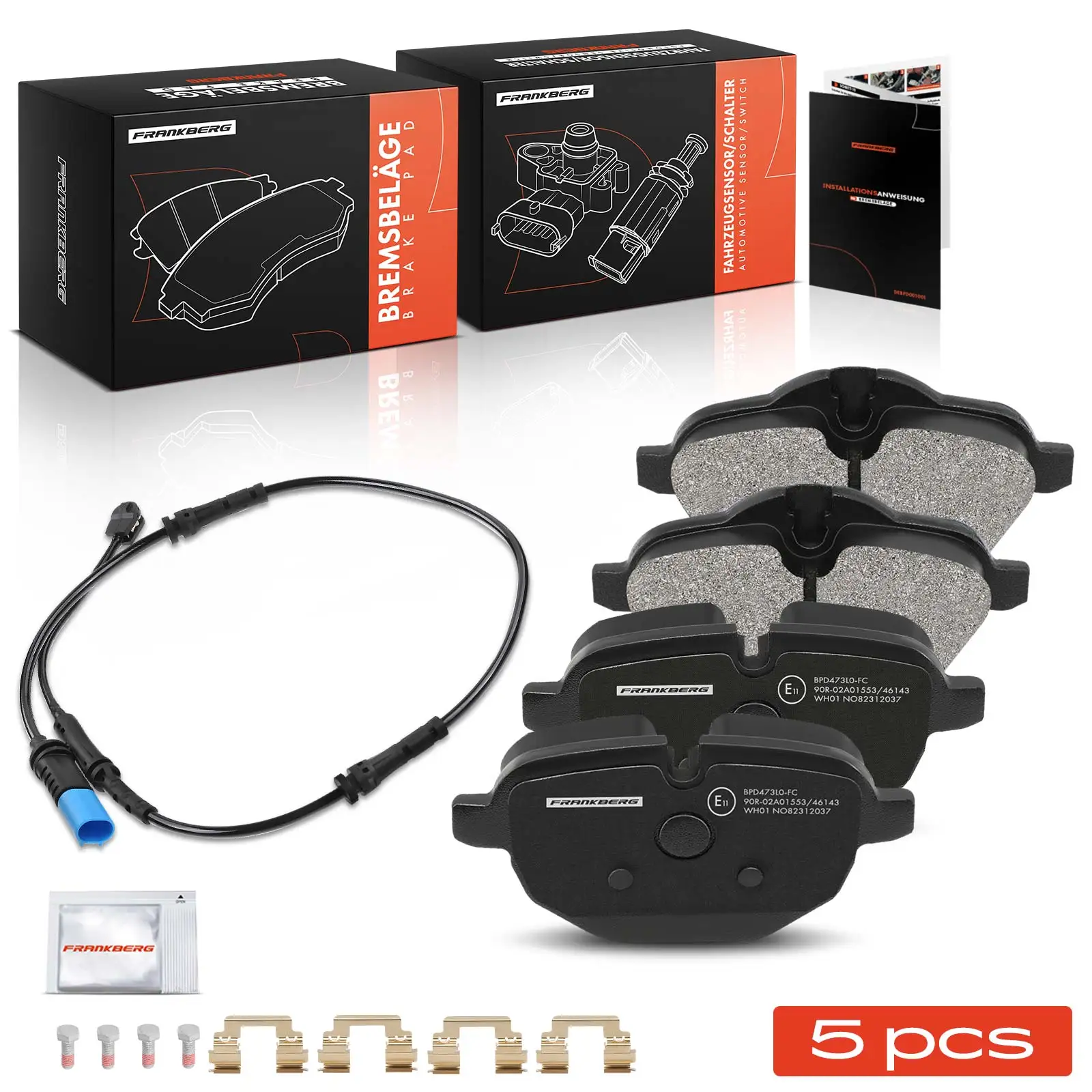 Frankberg 4x plaquettes de frein + 1x capteur d'usure des plaquettes de frein pour essieu arrière gauche et droit pour BMW F10 F18 F11 518 520 34216862202