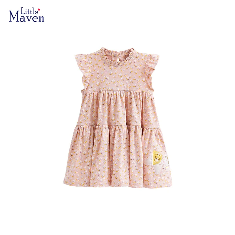 Little maven Kid\'s Dress Baby Girls Summer 2024 Cotton Children Casual Clothes Cartoon Elephant Flowers Kids Dresses