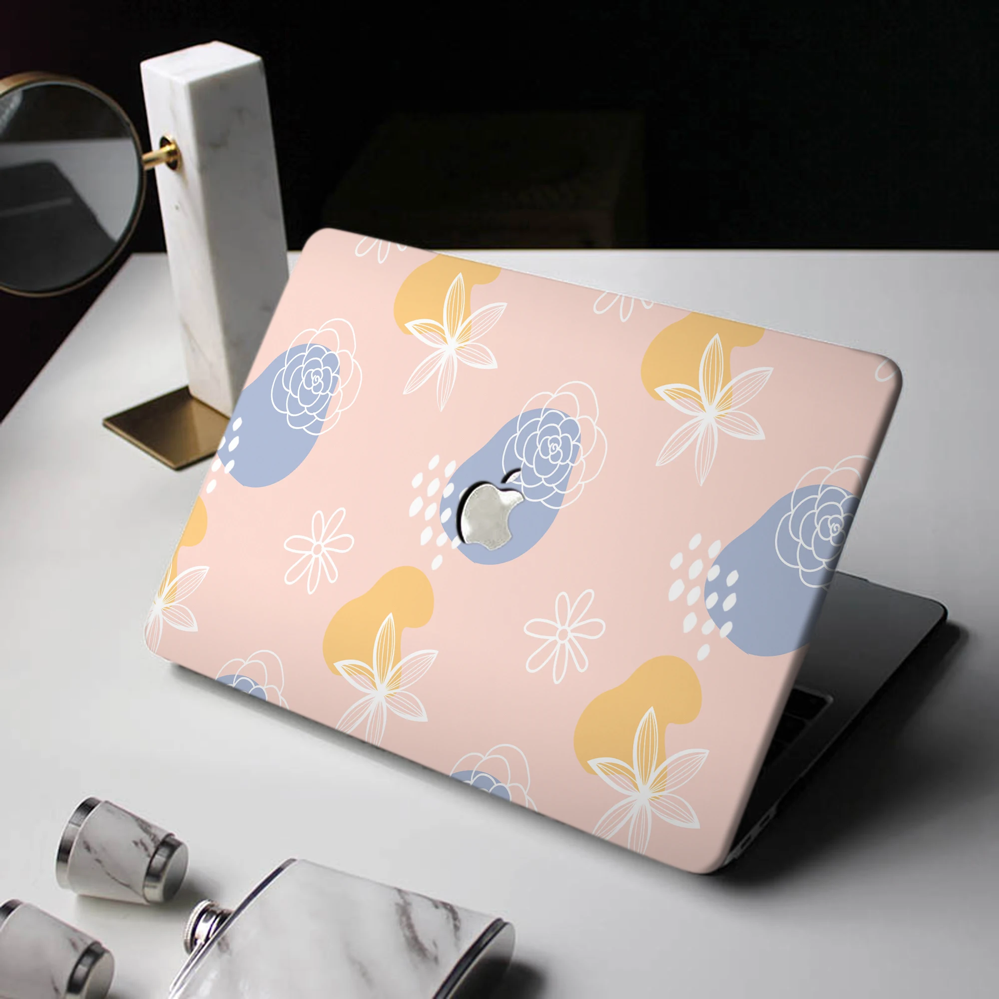 Pink Flower Laptop Case For Macbook Air 13 M2 2022 A2681 A2337 A2179 A2338 M1 Chip Pro A2289 Macbook A1466 Case with Apple Logo