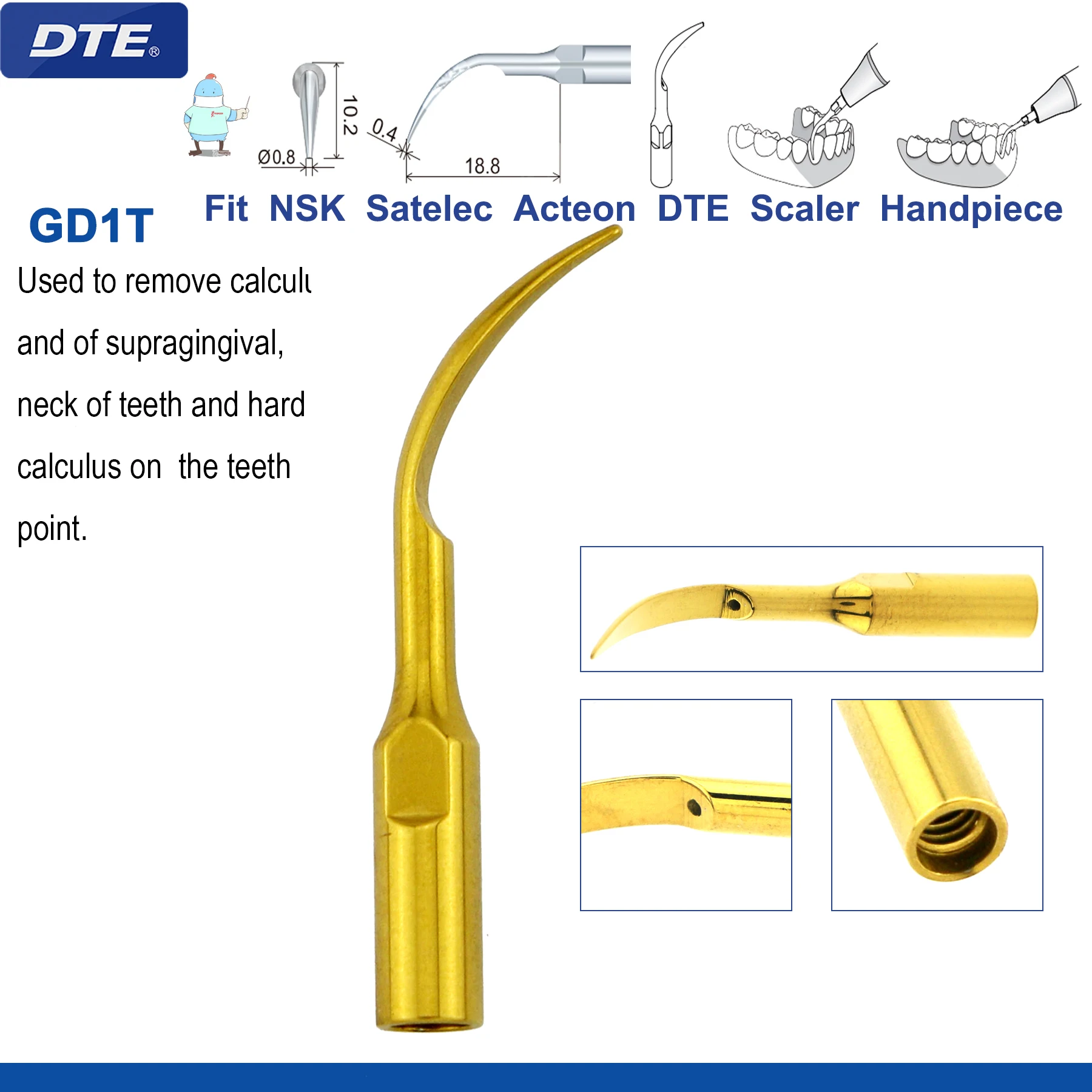 Originele Specht DTE Tandheelkundige Scaler Tips Ultrasone Scaling Tip G1-G8 GD1-GD8 Voor tanden reinigen Fit EMS NSK Satelec Acteon