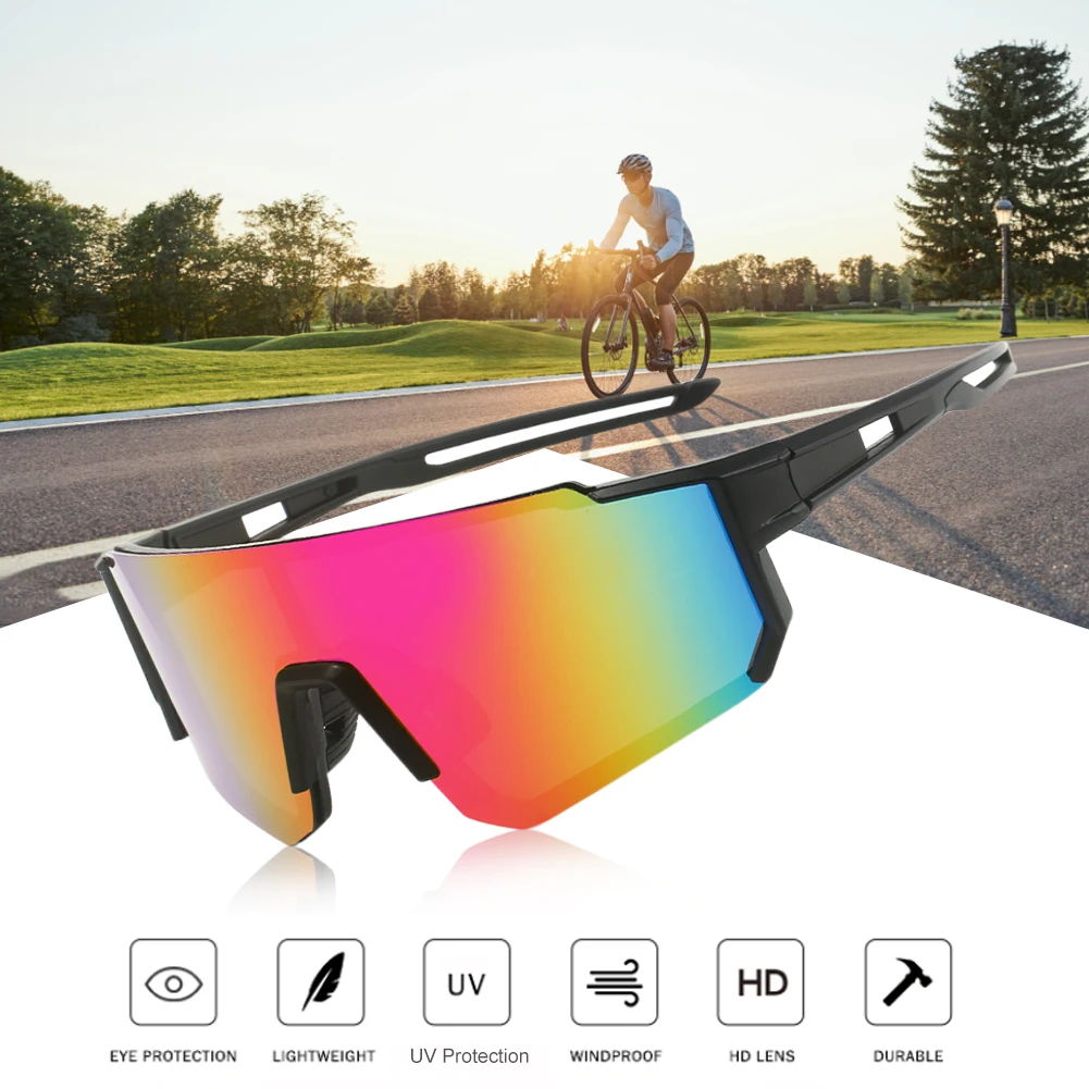 Gafas de sol de ciclismo con protección UV para hombre y mujer, lentes antideslumbrantes a prueba de viento, montura grande, para deportes al aire