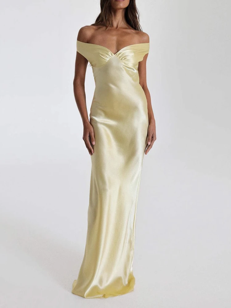 2025 신상 유럽풍 미국 스타일 머메이드 드레스 여성 고급 새틴 오프숄더 우아한 이브닝 가운 프롬 파티 롱 드레스
