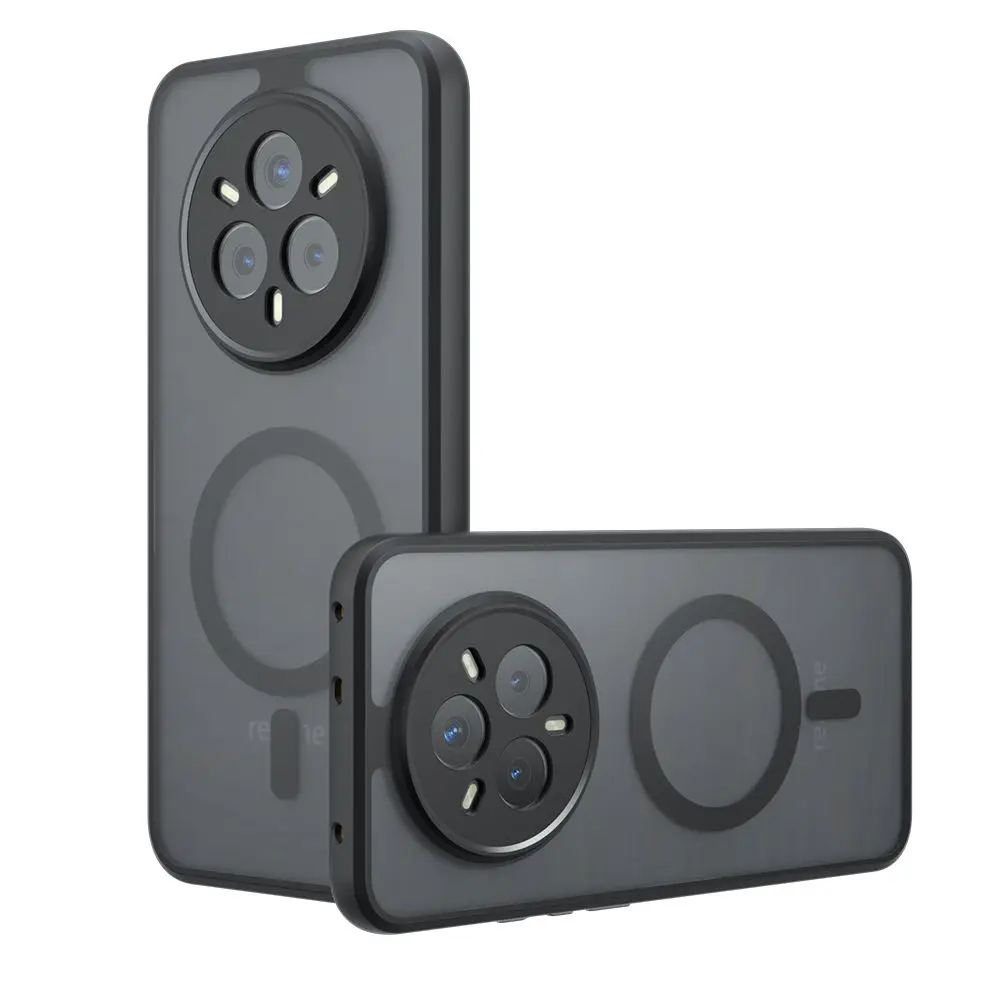 

For Realme 14 Pro Plus Case Simple Skin Feel Transparent Black Magnetic Drop-Proof Cover For Realme 14T Shockproof Bumper Funda