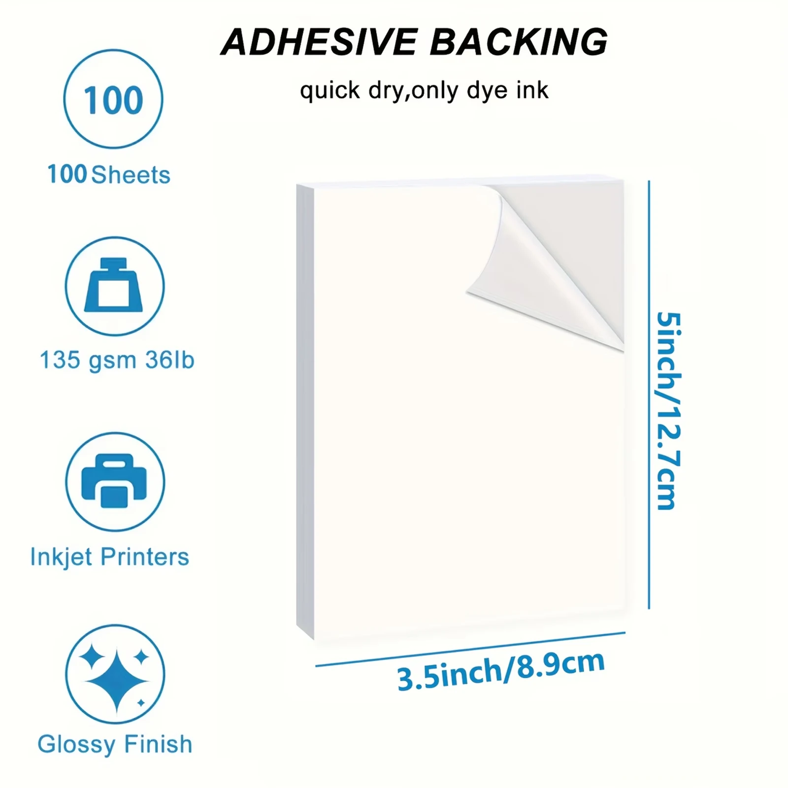 100 Sheets 3.5x5in Self Adhesive Photo Paper 135g Sticky Back Printable Photo Paper for Inkjet Printing DIY Craft Sticker