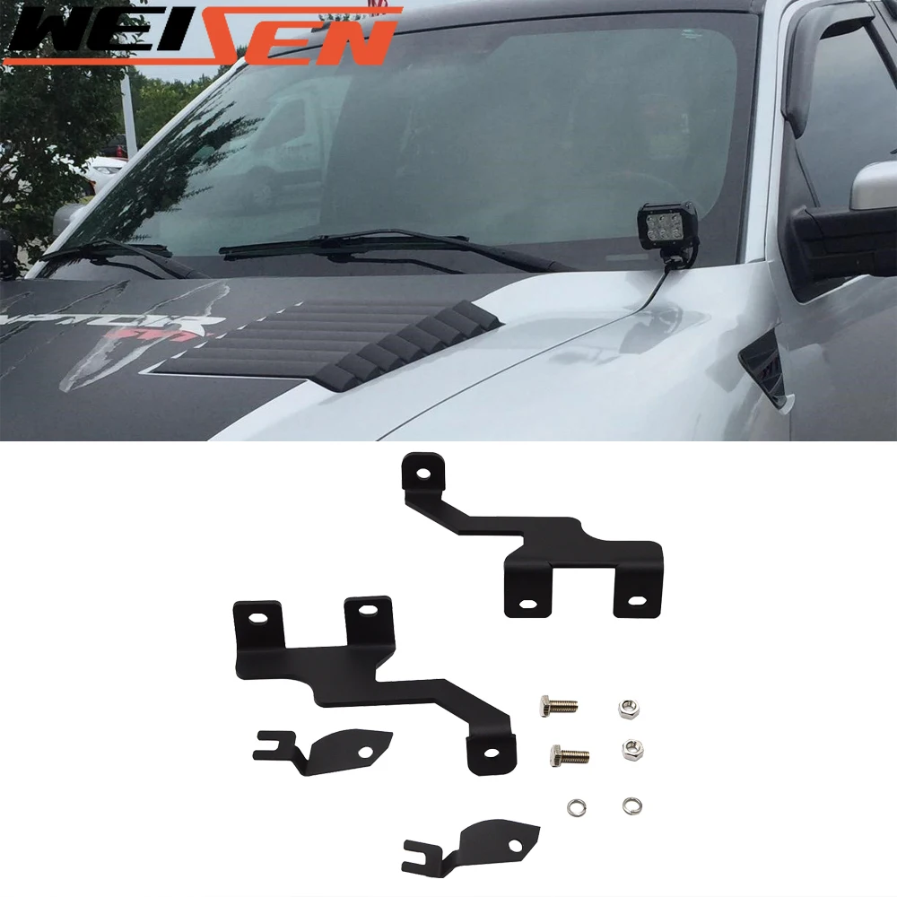 For Ford F-150 2004-2014 and SVT Raptor 2010-2014 Car Upper Hood Left & Right Side Pillar LED Work Light Pod Mount Brackets Kit