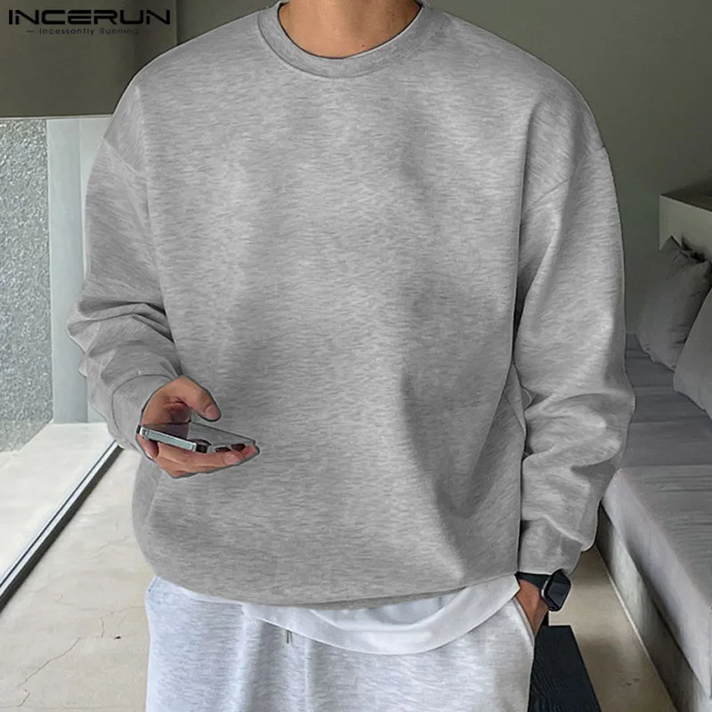 INCERUN Tops 2024 Korean Style New Men Simple Letter Printed Pullovers Casual Well Fitting O-neck Long Sleeved Sweatshirts S-5XL