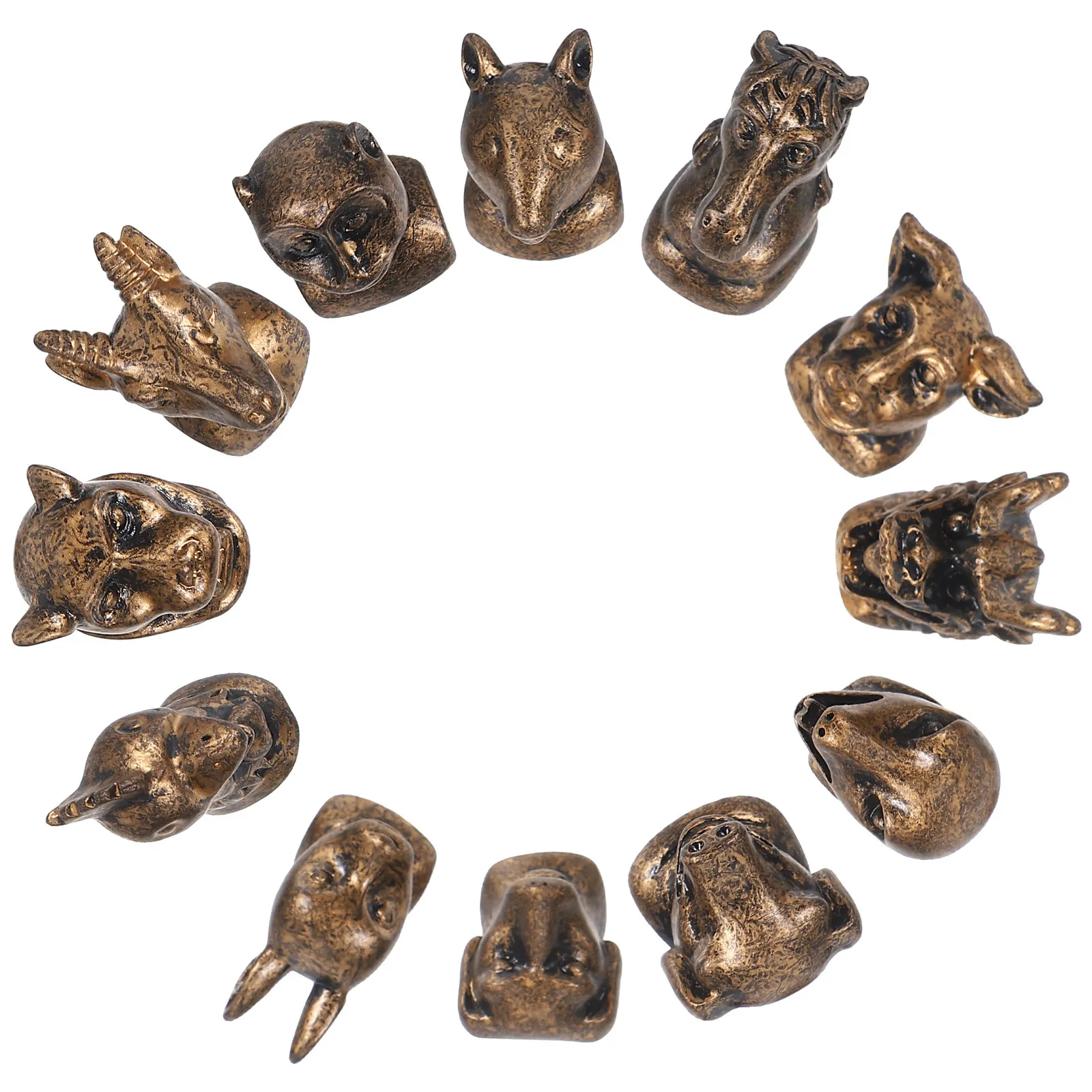 1Set Twelve Zodiac Bronze Resin Animal Heads Exquisite Handcrafted Miniature Decor Chinese Culture Desktop Diorama Feng Shui