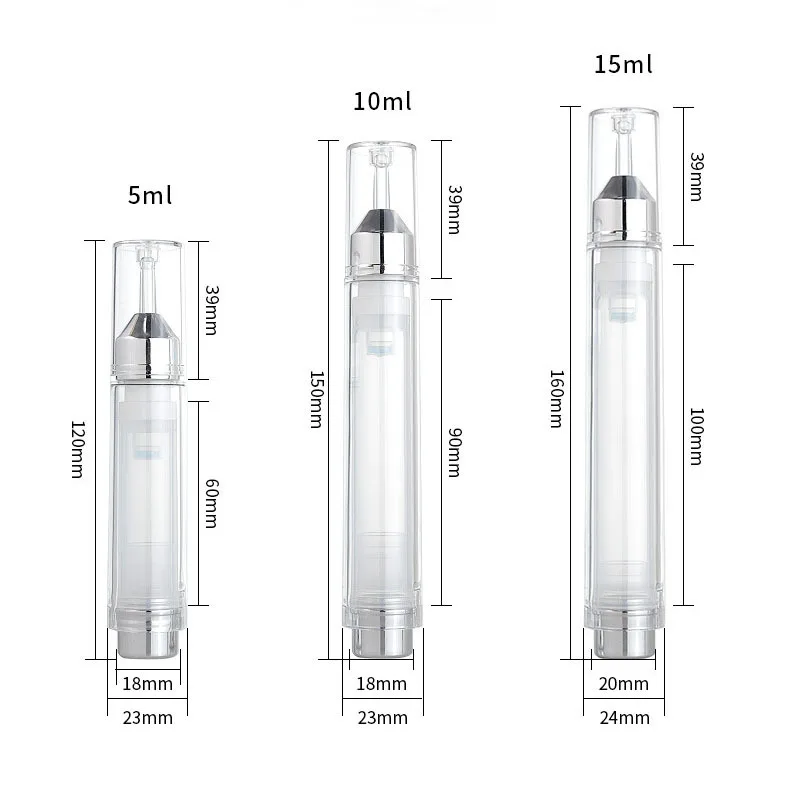 100 szt. Butelki z pompką bezpowietrzną DIY 5/10/15 ml Puste Wielokrotnego Użytku Wysokiej Jakości Podróżne Pojemniki z Pompką do Kremu pod Oczy Olejków Eterycznych
