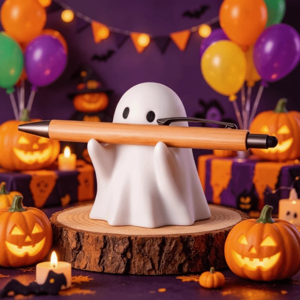 Flocked Texture Ghost Figurines Soft Touch Smiling Faces Ghost Statue Eco Friendly Pure White Color Ghost Decorations