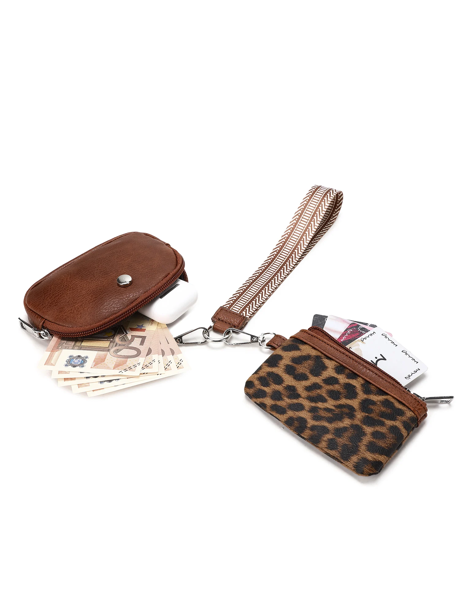 MIYIN Fashion Mini Zipper WristletWallet Women Double Pocket Wristlet Portable KeychainWallet Coin Purse Detachable Small Wallet