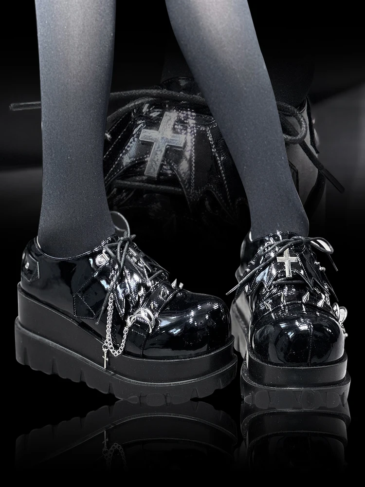 Lolita Girl Devil Punk Mary Jane Thick Soled Shoes Female Dark Y2k Subculture Spicy Girl Single Shoes Female Round Head