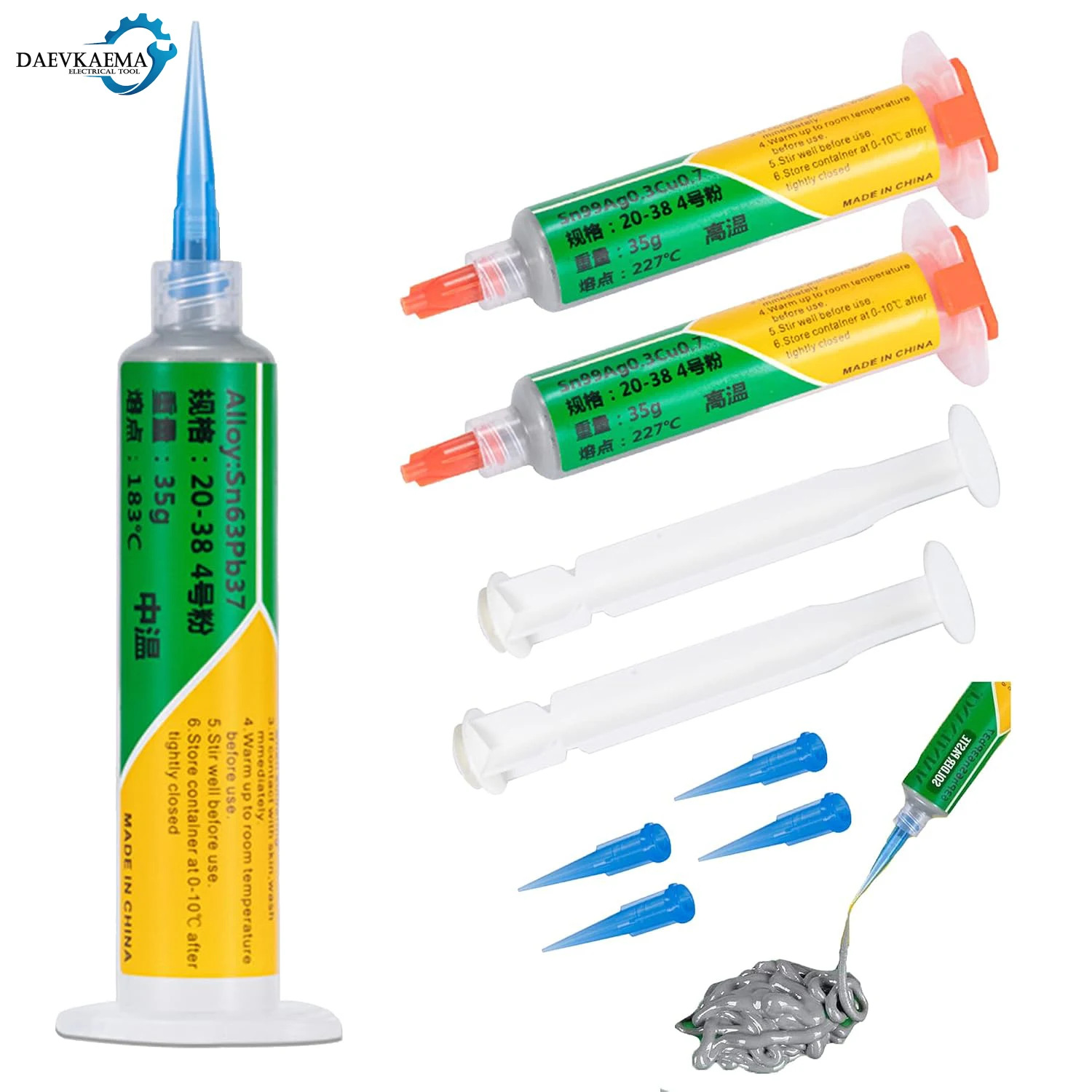 Leaded Solder Paste Sn63Pb37 (183°C) – Syringe Dispenser, 20g / 35g / 50g Available, for BGA Reballing and Electronics PCB/IC/CP