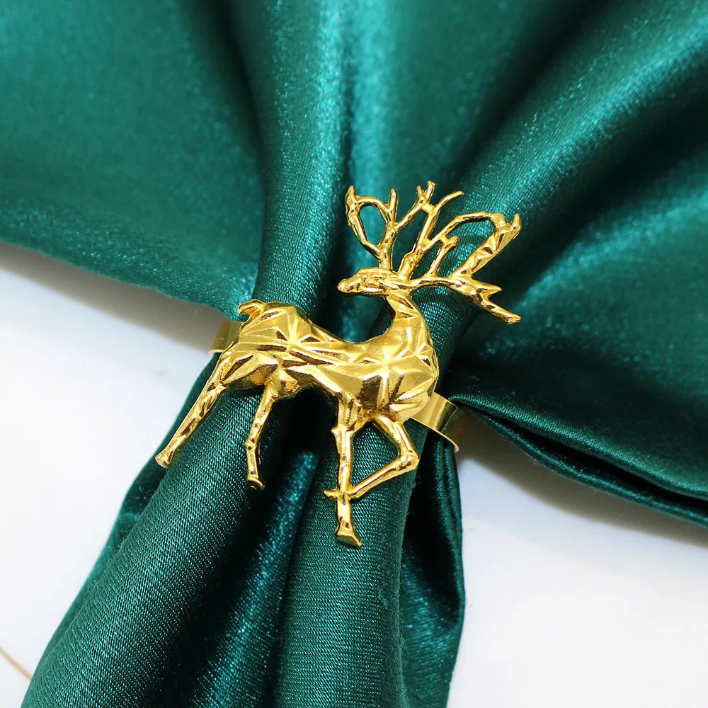 6Pcs Gold Christmas Napkin Ring Set Snowflake Xmas Tree Serviette Buckle Metal Elk Napkin Holder for Home Christmas Table Decor