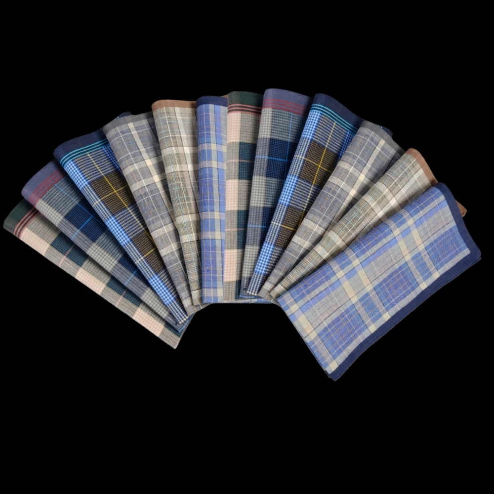12PCS fabric handkerchief Thin style men's business plaid western cloth outdoor decorative handkerchief soft sweat 15.7 inch