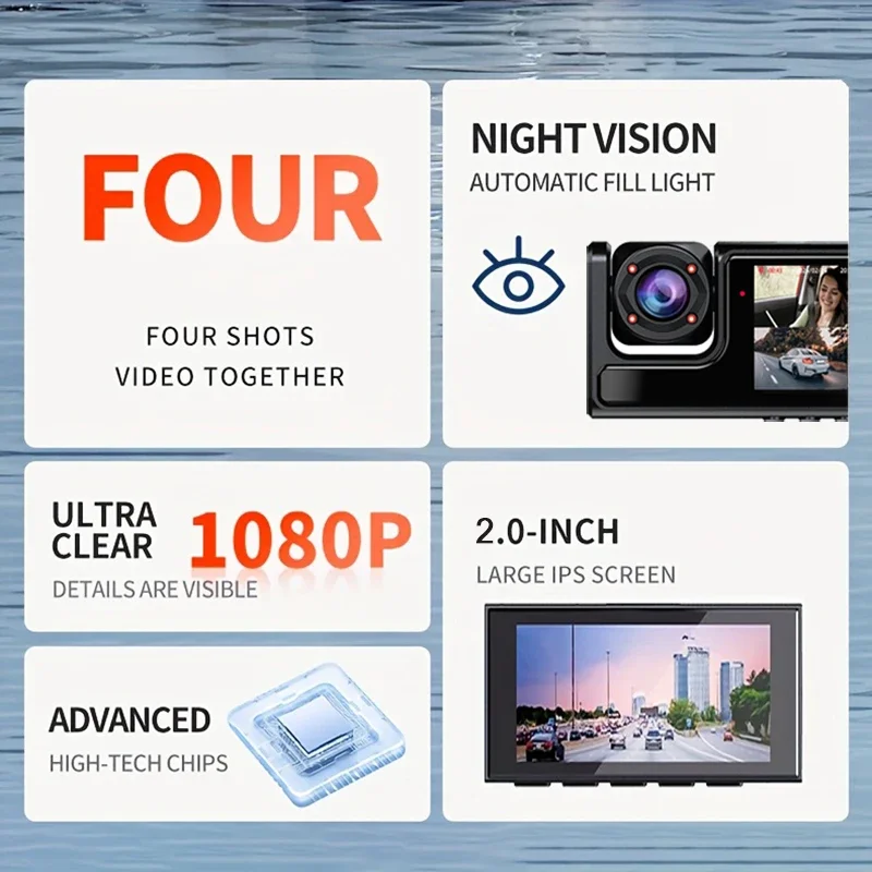 جديد جهاز تسجيل فيديو رقمي للسيارات 4 قنوات داش كام للسيارات 1080P HD مسجل فيديو كاميرا الرؤية الخلفية للمركبة للرؤية الليلية 2.0 اكسسوارات السيارات