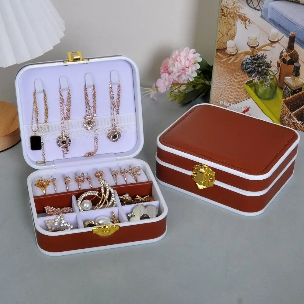 PU Leather Lockable Jewelry Box Double Layer Lockable Travel Jewelry Organizer Portable Vintage Portable Jewelry Case Travel