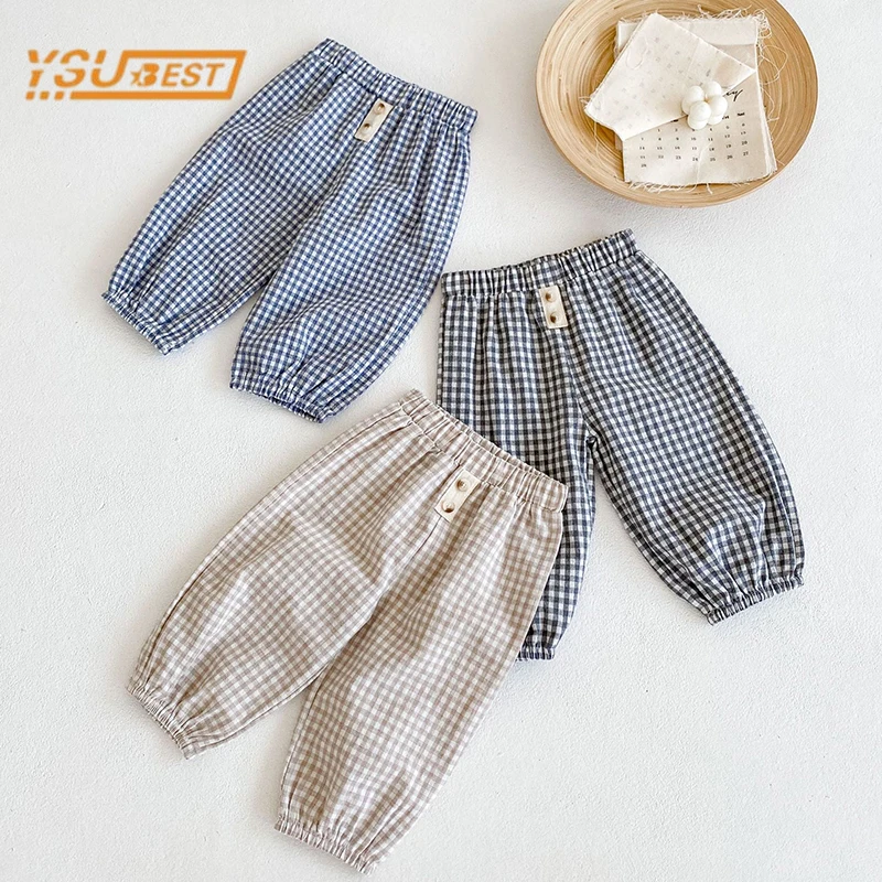 

Infants Kids Boys Girls Cute Loose Pants Children's Clothing Casual Pant Baby Boys Girls Grid Children Pants