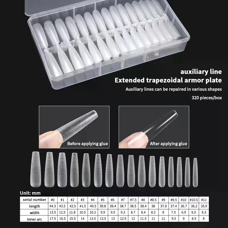 320 Stuks Amandel Doodskist Nagel Tips Met Extra Lijnen Multifunctionele Zachte Gel Volledige Dekking Nep Nagel Voor Uitbreiding Druk op Nagels
