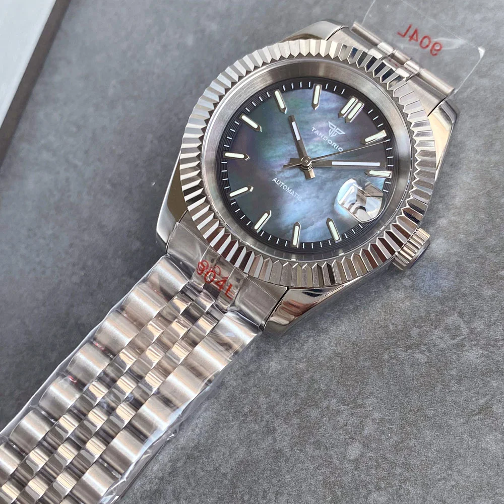 39mm Tandorio Black White Blue MOP Mother of Pearl Shell Dial Luminous 20ATM Diving NH35 Automatic Watch Men Steel Bracelet