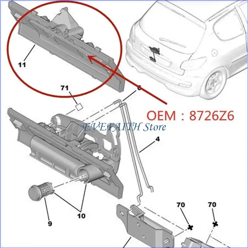 

124B Automotive Accessory Car Tail Door Opening Panel for 206 207 Replacement Car Back Door Handle 8726Z6 9686123880