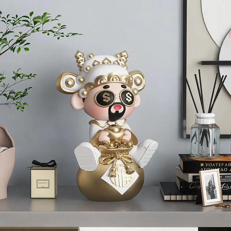 Resin God of Wealth Statues Home Living Room Table Decor Items Mammon Mascot Nook Office Desk Decoration and Accessories