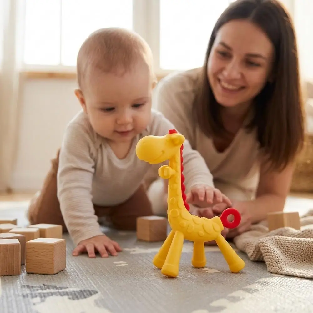 Little Deer Baby Teething Stick Giraffe Silicone Chew Toy All Natural Gum Relief for Infants Soft Teether Stick view 3