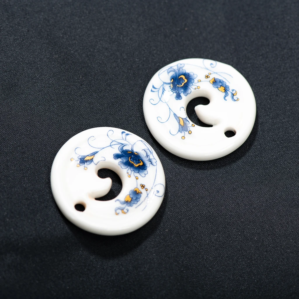 Handcrafted Ceramic Painted Pendants Set of 2 25-30mm round Beads for Do-It-Yourself (DIY) Jewelry Making - TCZ555