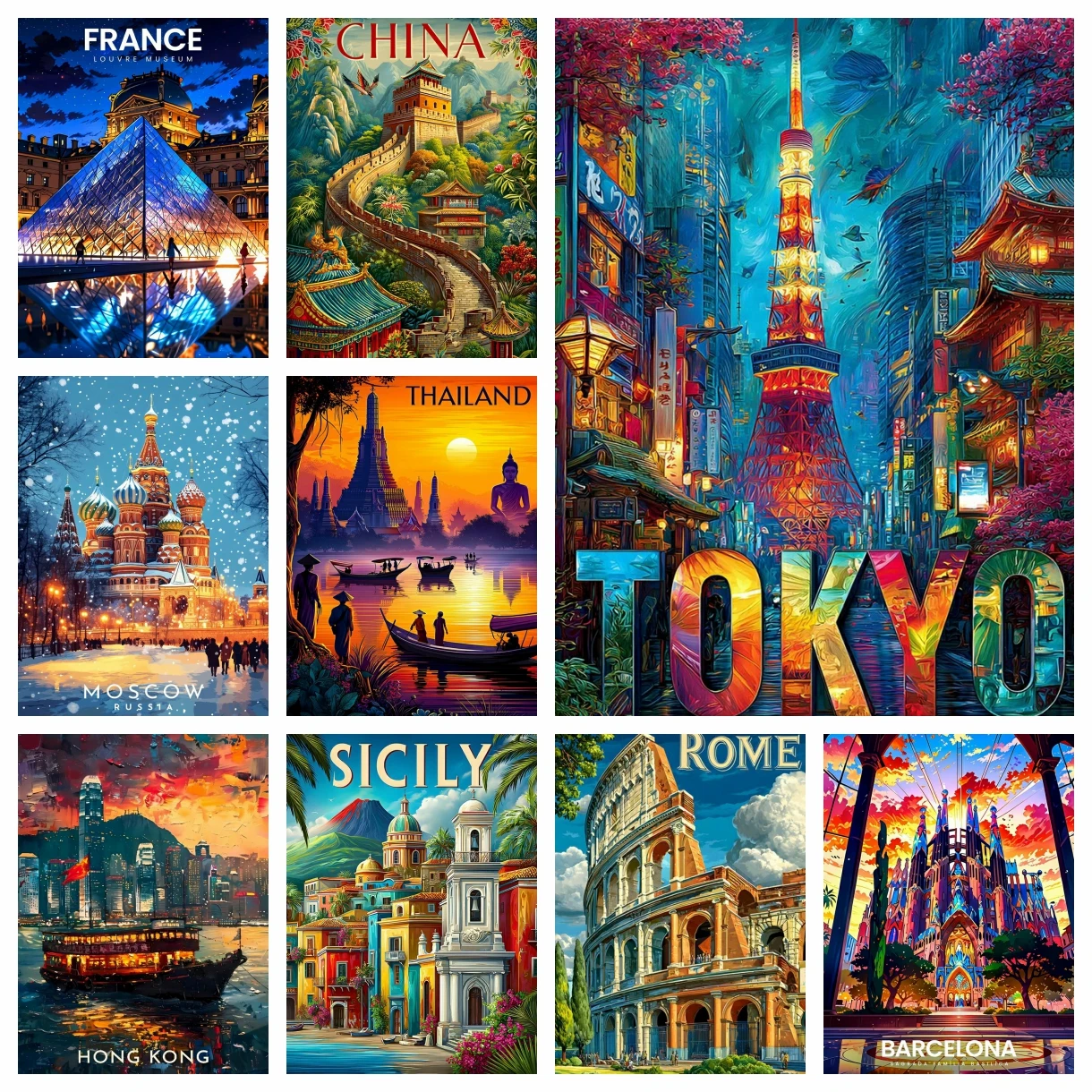 

Diamond Painting Kits New York, Tokyo City Scenery home Decor Diy Full Drill World City Scenery Mosaic Cross Embroidery Set Gift