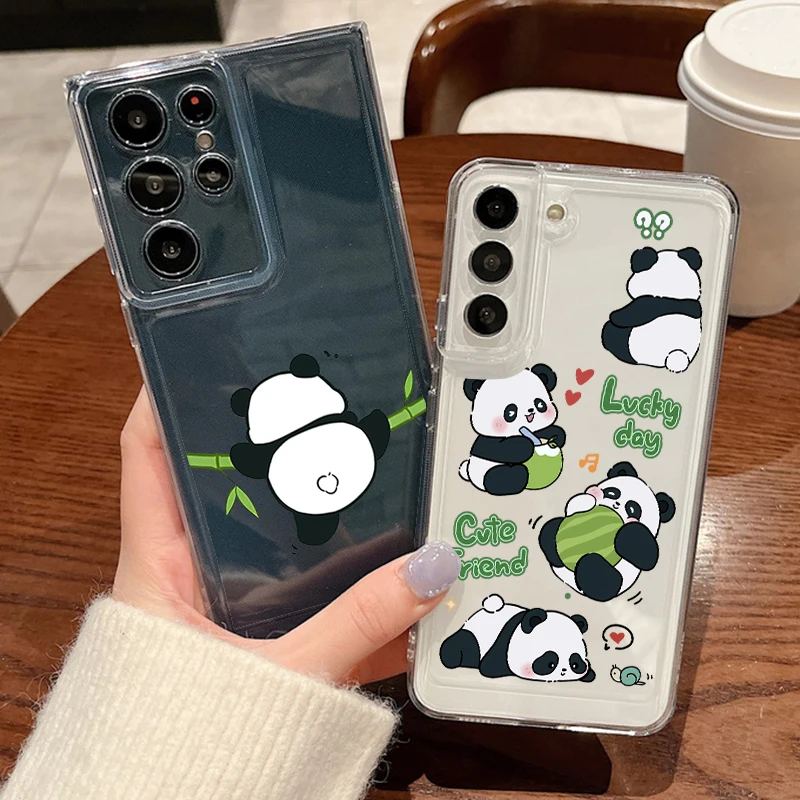 Cartoon Panda Klar Fall Für Samsung Galaxy A14 A15 A56 A55 A54 A34 A35 A36 A26 S25 S24 S23 Ultra S22 Plus S24 FE Silikon Abdeckung