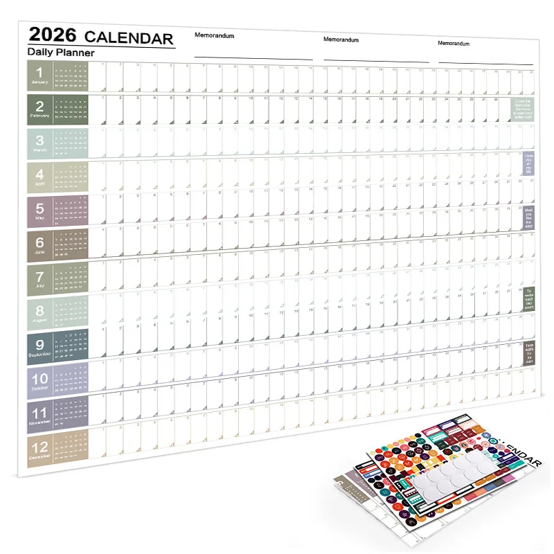 Calendario de pared 2026 Año Nuevo Agenda diaria Planificador Hoja de papel Plan de 365 días Planificación colgante anual Agenda semanal Pad Mes 12