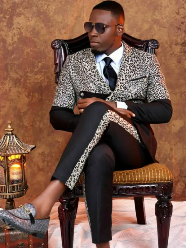 Leopard Print Splicing Men Suit Tailor-Made 2 Pieces Blazer Pants Double Breasted Slim Fit Formal Business Party Customized