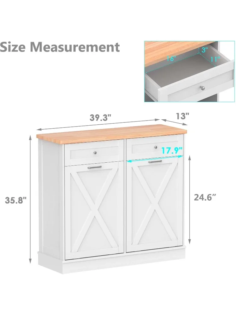 Poubelle de cuisine à double inclinaison, trieur de linge sur pied en bois, armoire de bungalow avec cachette, 20 gallons