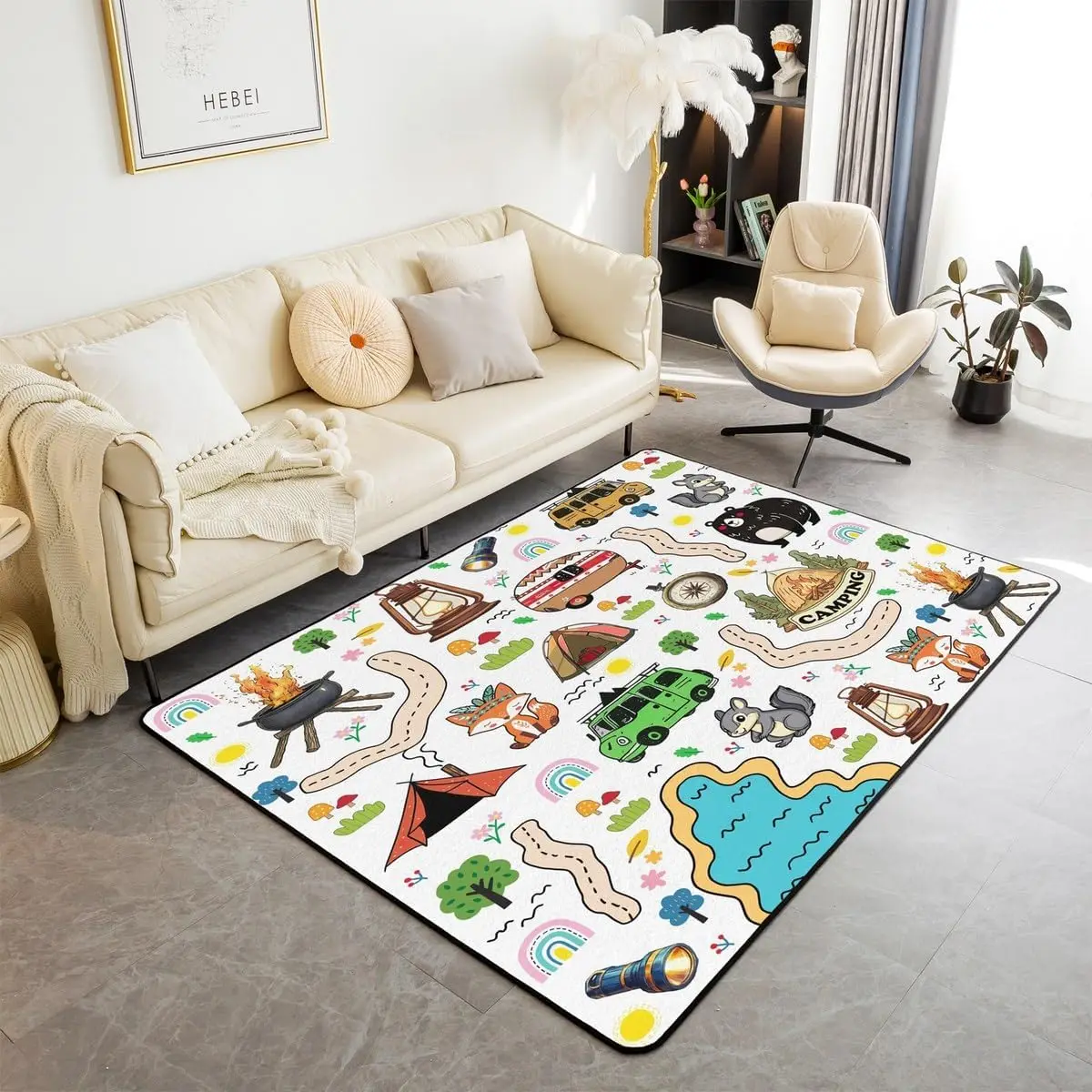 Cute Cats Area Rug，Cartoon Animal Hand Draw Non Slip Carpet for Kids Teens Adults,Black White Gray Decorative Shedding Rug for