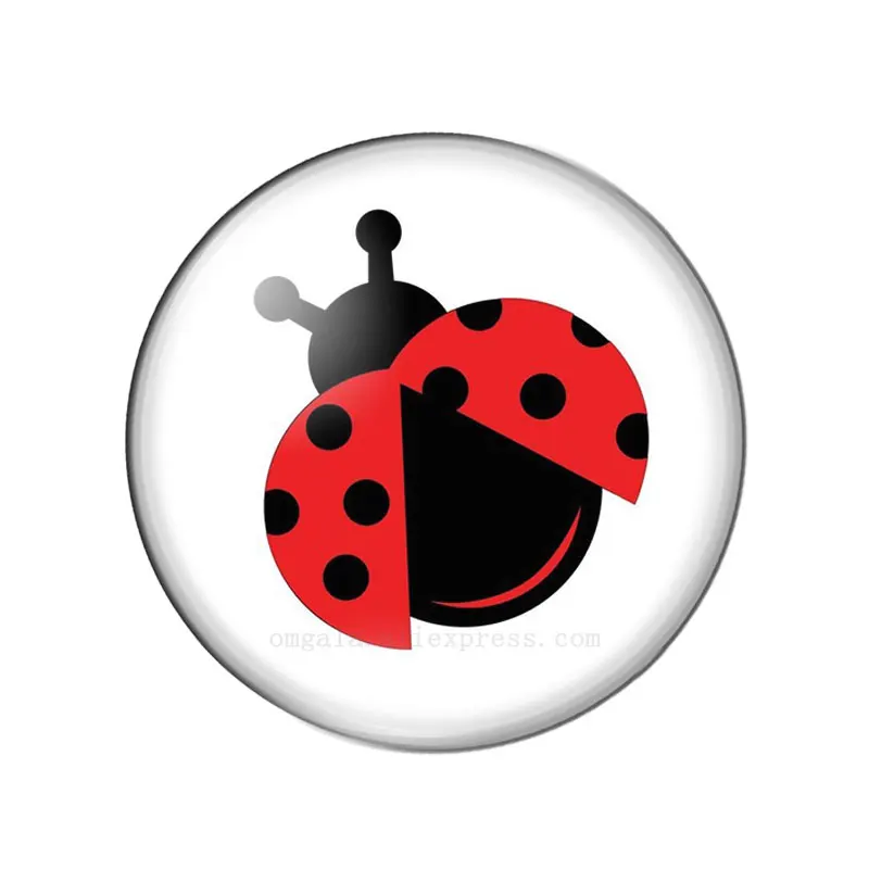 Cartoon cute animal Red Ladybug 10pcs Mixed 8/10mm/12mm/18mm/20mm/25mm Round photo glass cabochon demo flat back Making findings