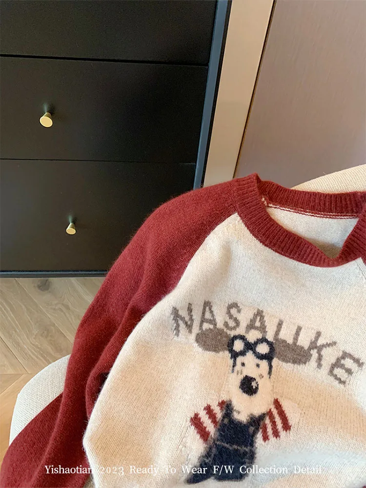 Harajuku Red Knitted Jumper Women Long Sleeve Autumn Winter Anime Graphic Sweater Korean Kawaii Oversized Pullovers High Street