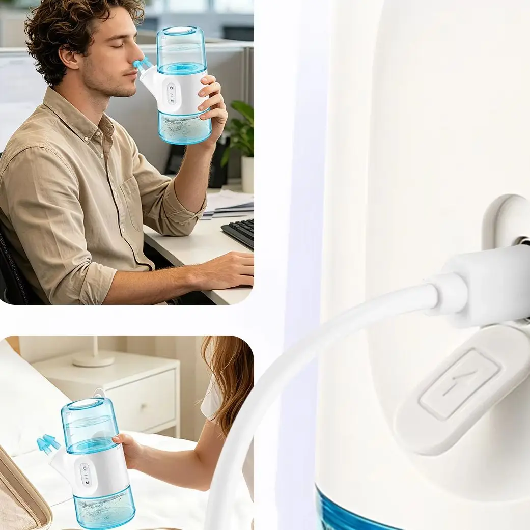 Portable Electric Nasal Irrigator Dual Separate Water Tanks 2 Pressure Modes Rechargeable Nasal Wash Device for Nasal