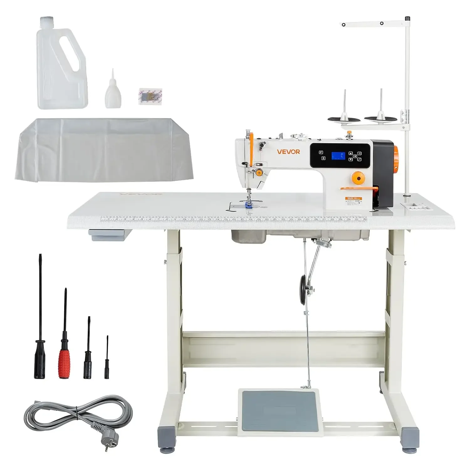 Industrial Lockstitch Sewing Machine, 550W Servo Motor Commercial Sewing Machine Set with Table Stand, 5000 SPM, Customized