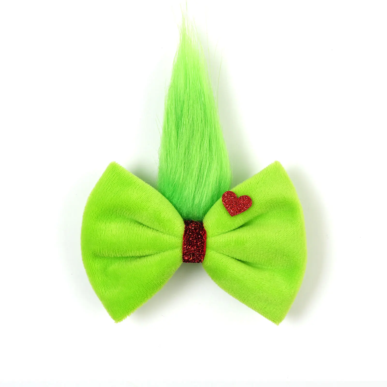 Girls Green Fur Ball  Grinch Bow Tree Children Near Year Heart Red Headband Xmas Party Headgear Children Plush Chritsmas Gifts - view 2