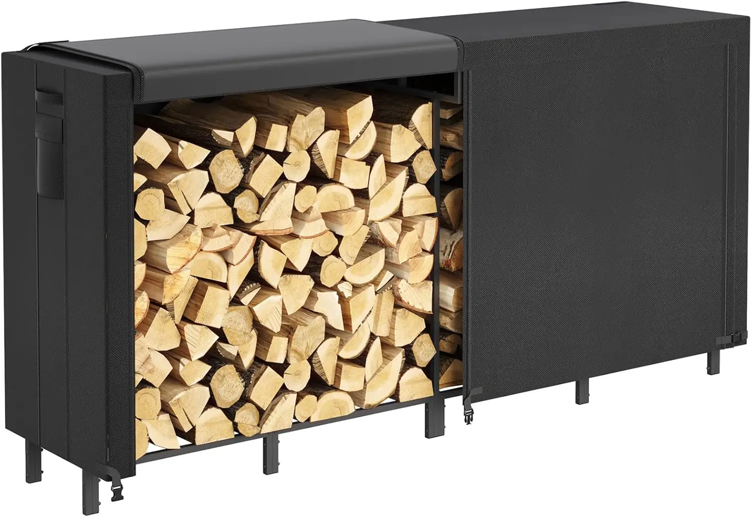 

8 Ft Firewood Ra With Waterproof Cover, Heavy Duty Wood Ra For Indoor And Outdoor, Fire Wood Storage Ra With Side Poet, Log Ras