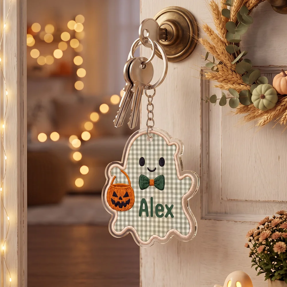 Personalized Pumpkin Ghost Keychain, Halloween Gift