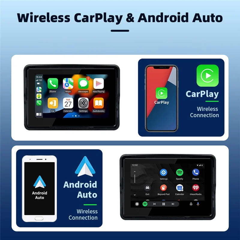 오토바이 디지털 대시 보드 5.0 인치 네비게이션 디스플레이 휴대용 무선 스크린 Carplay Moto Android 자동 지원